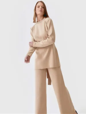 Knitted Organic Cotton Long Trousers | Sand