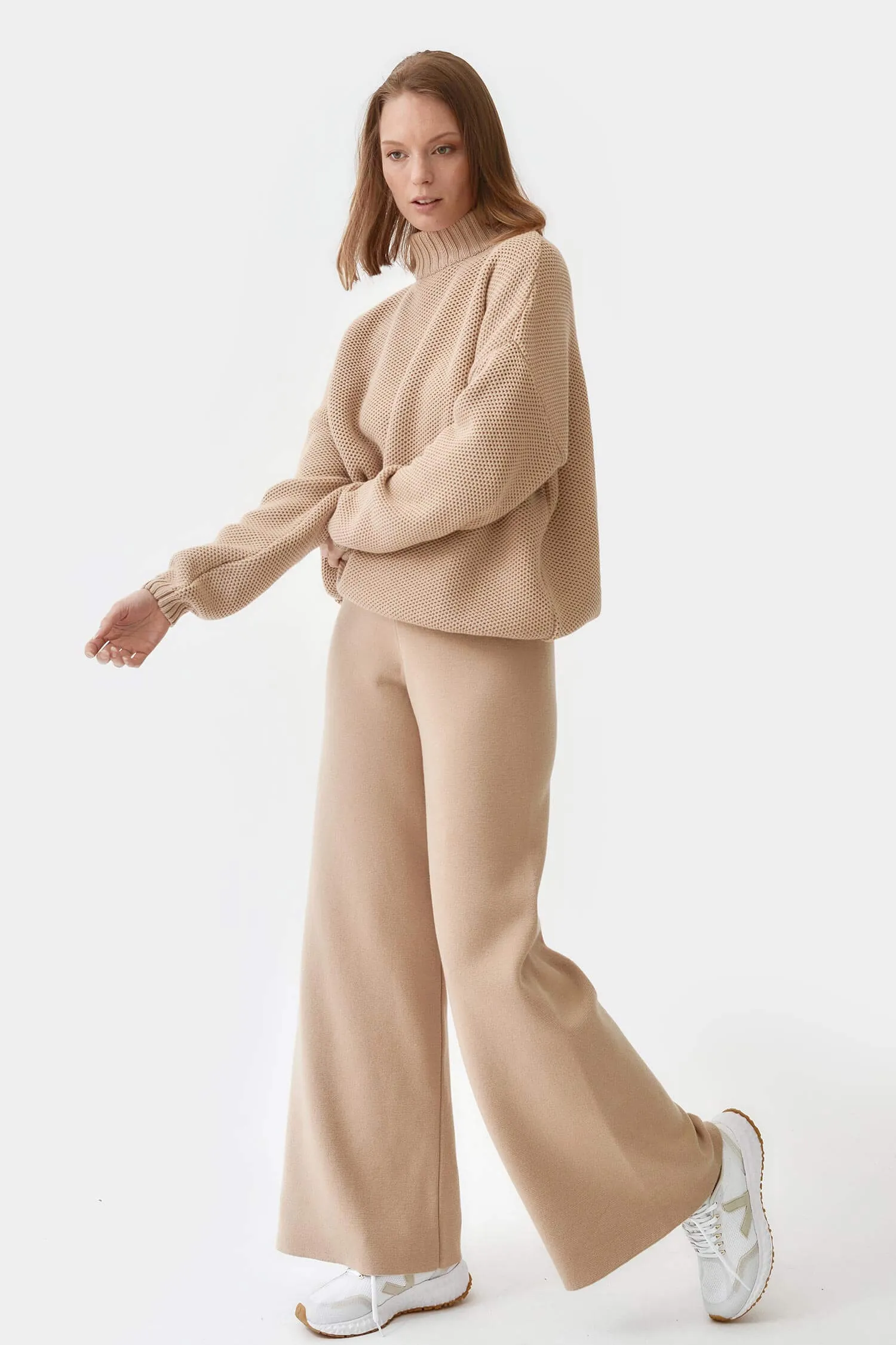 Knitted Organic Cotton Long Trousers | Sand
