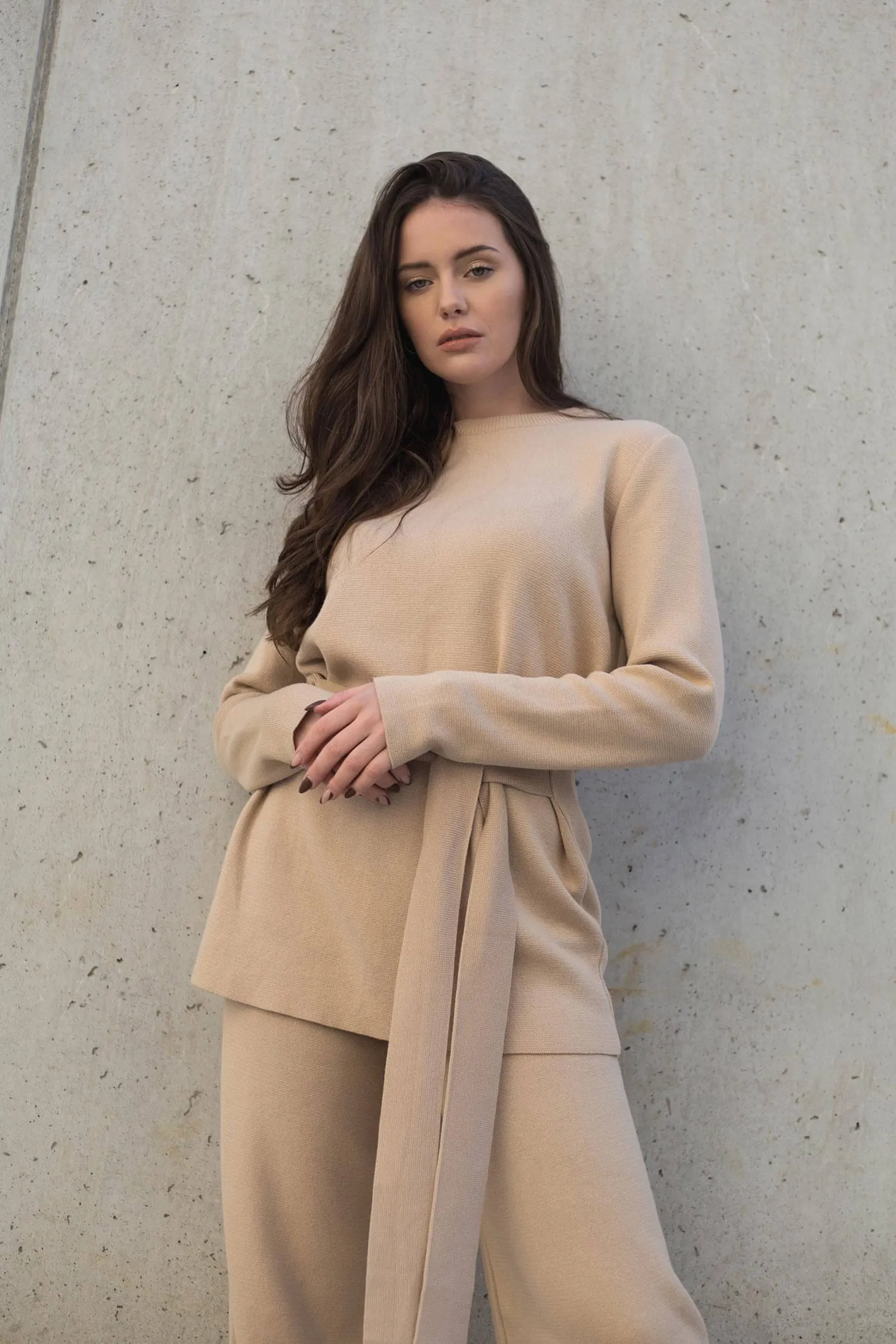 Knitted Organic Cotton Long Trousers | Sand