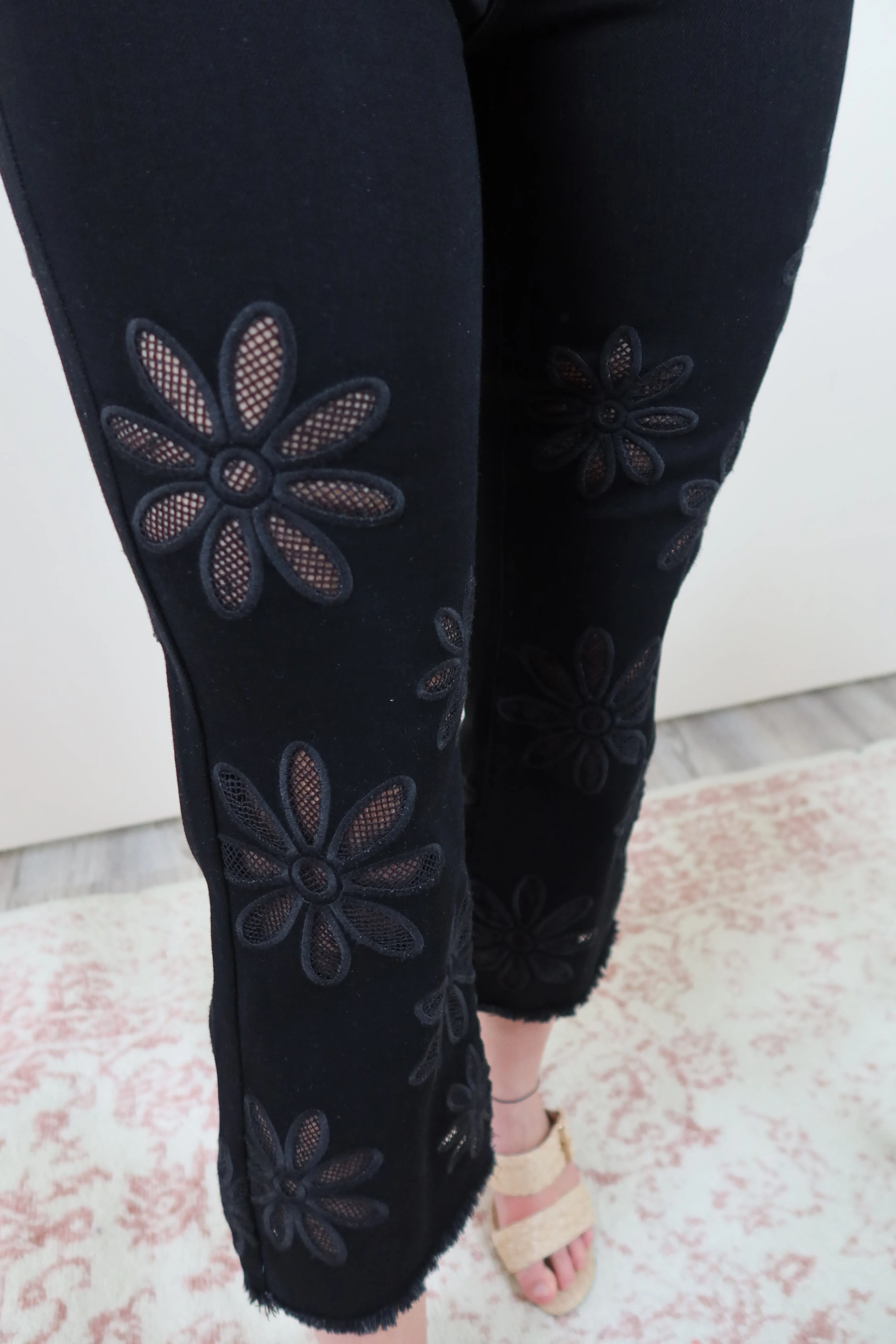 Liverpool Black Hannah Crop Flare Flowers