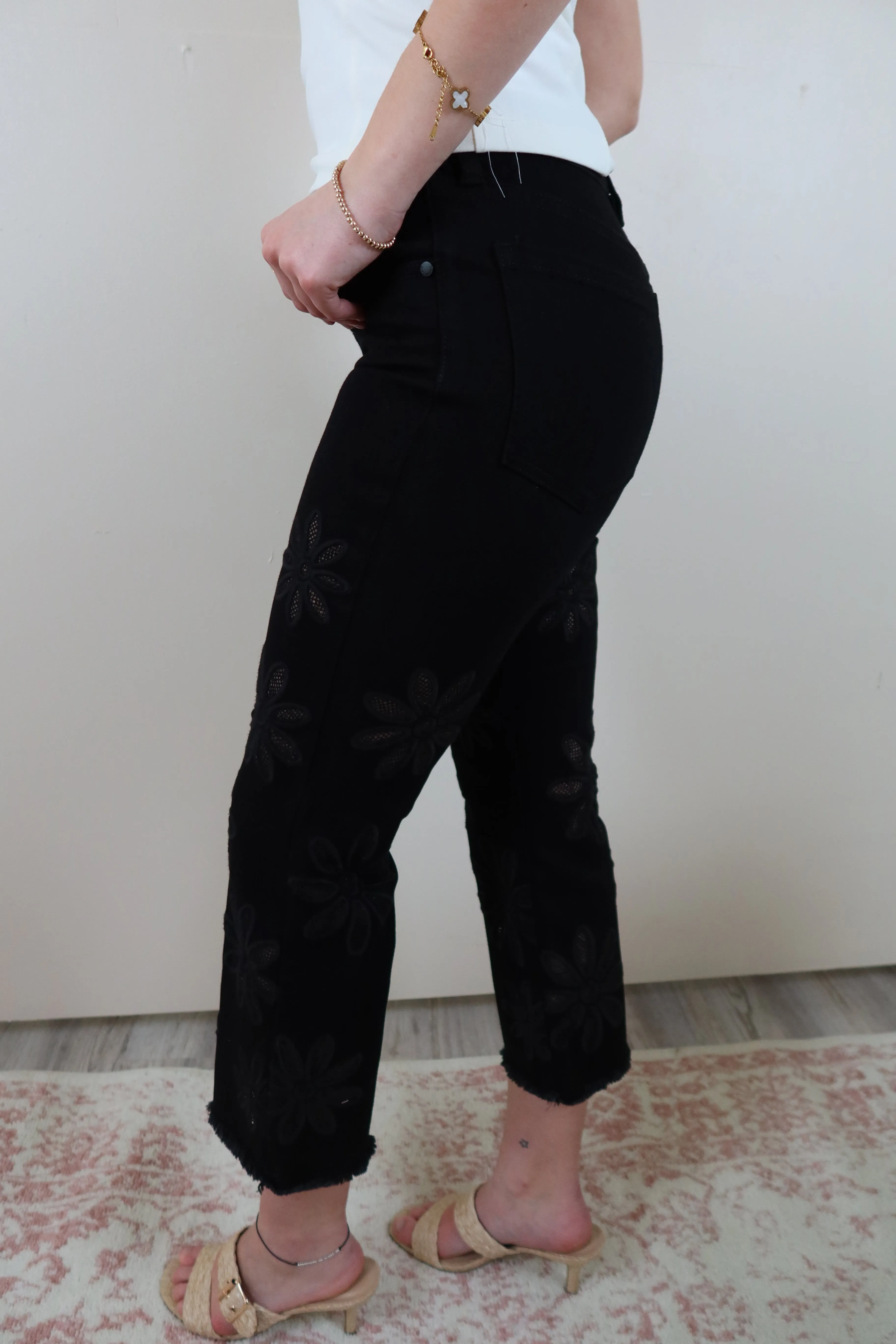 Liverpool Black Hannah Crop Flare Flowers