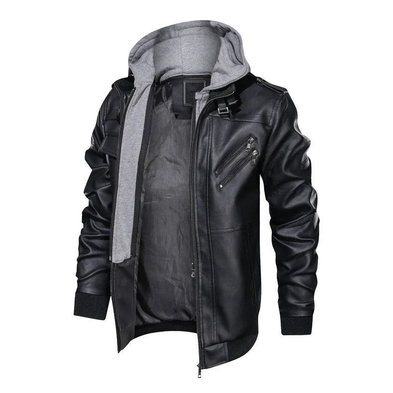Men's Premium Quality PU Leather Hooded Jacket | 9270
