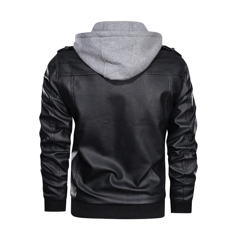 Men's Premium Quality PU Leather Hooded Jacket | 9270