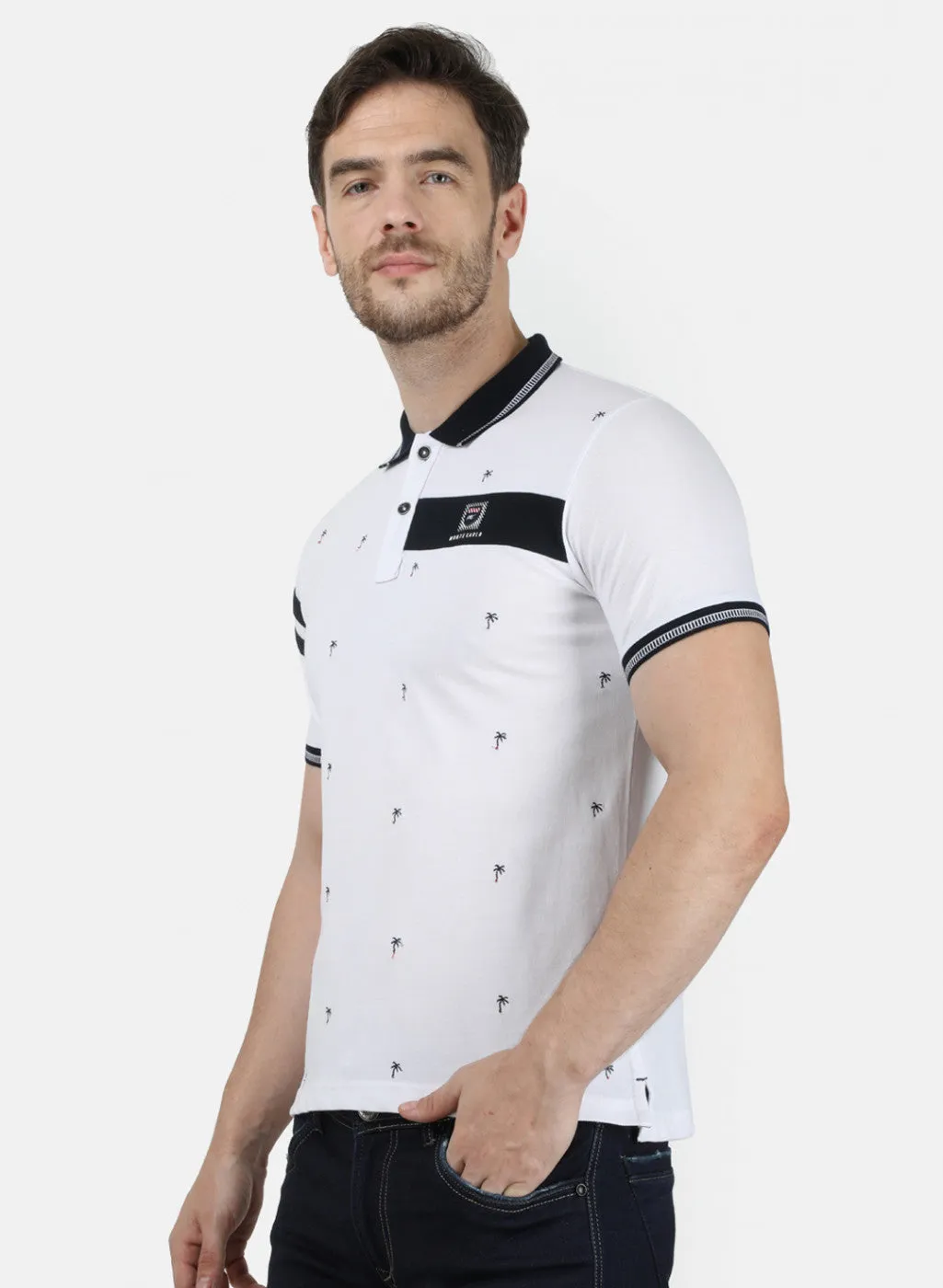 Mens White Plain Collar T-Shirts