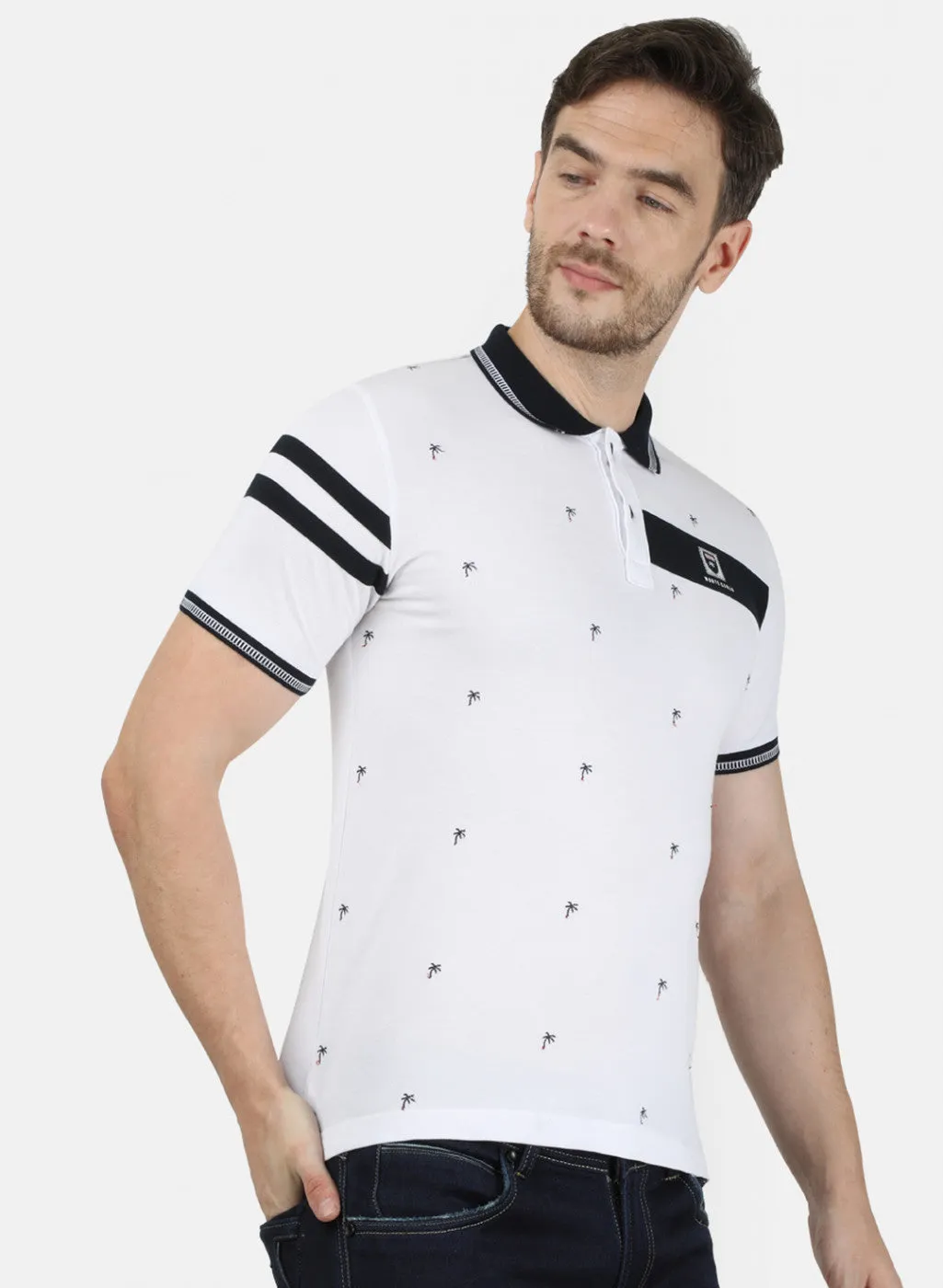 Mens White Plain Collar T-Shirts