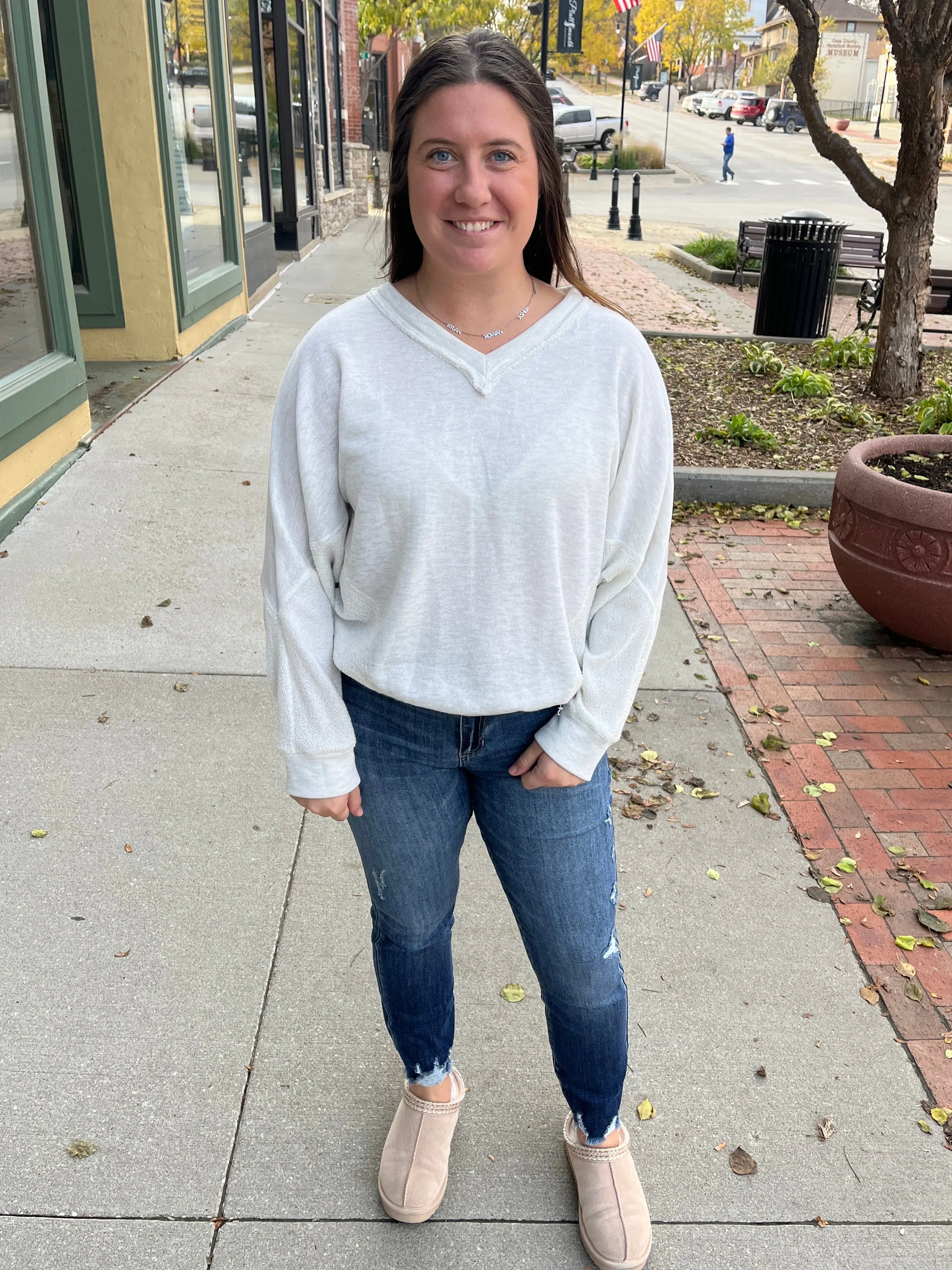 Oatmeal V-Neck Sweatshirt