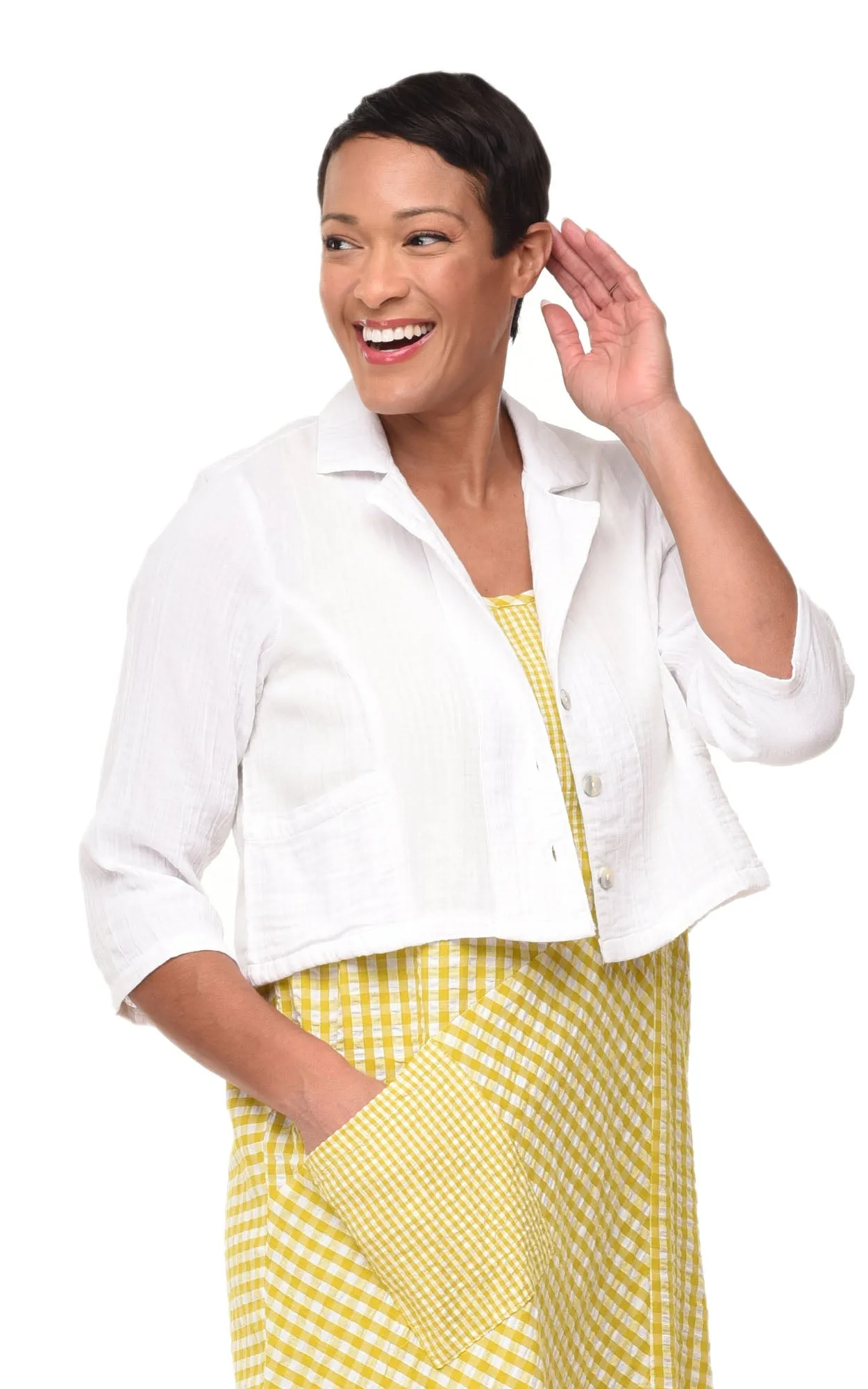 Parker Womens Jacket Top Cotton Gauze in White