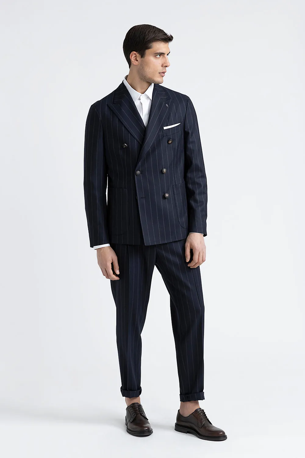 Pinstripe wool double-breasted blazer