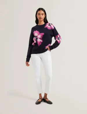 Pipann Intarsia Knitted Floral Sweater Navy