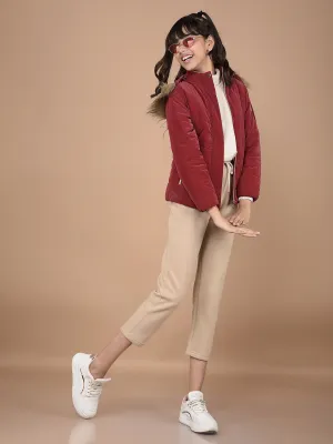 Red Hooded Neck Puffer Jacket