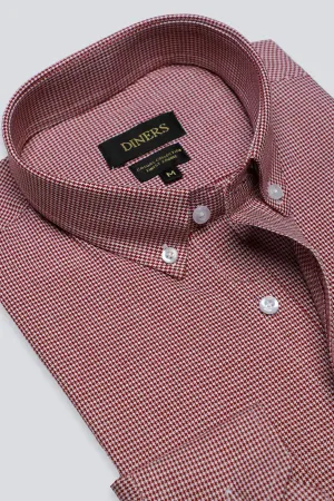 Red Houndstooth Check Casual Shirt