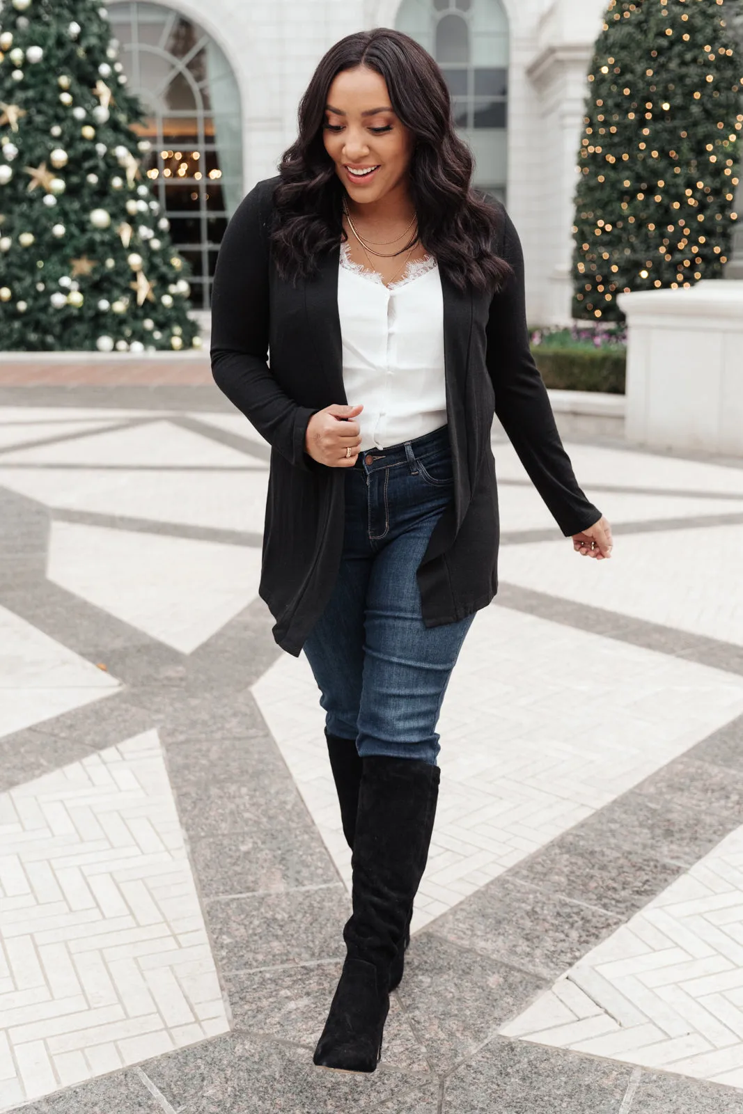 Sienna Sweater Knit Cardigan in Black