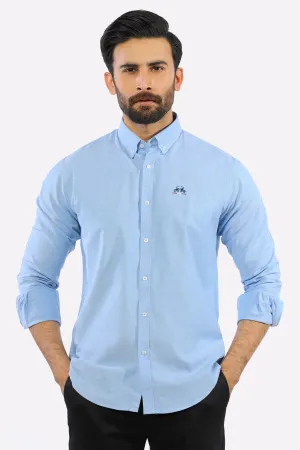 Sky Blue Textured Casual Shirt