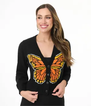 Smak Parlour 1960s Black Monarch Butterfly Cardigan