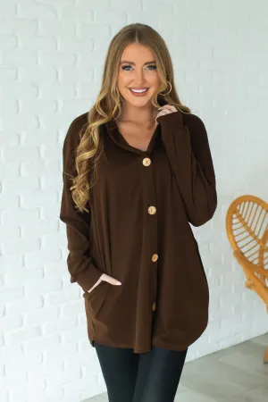 Something About Her Hooded Cardigan - Dark Brown