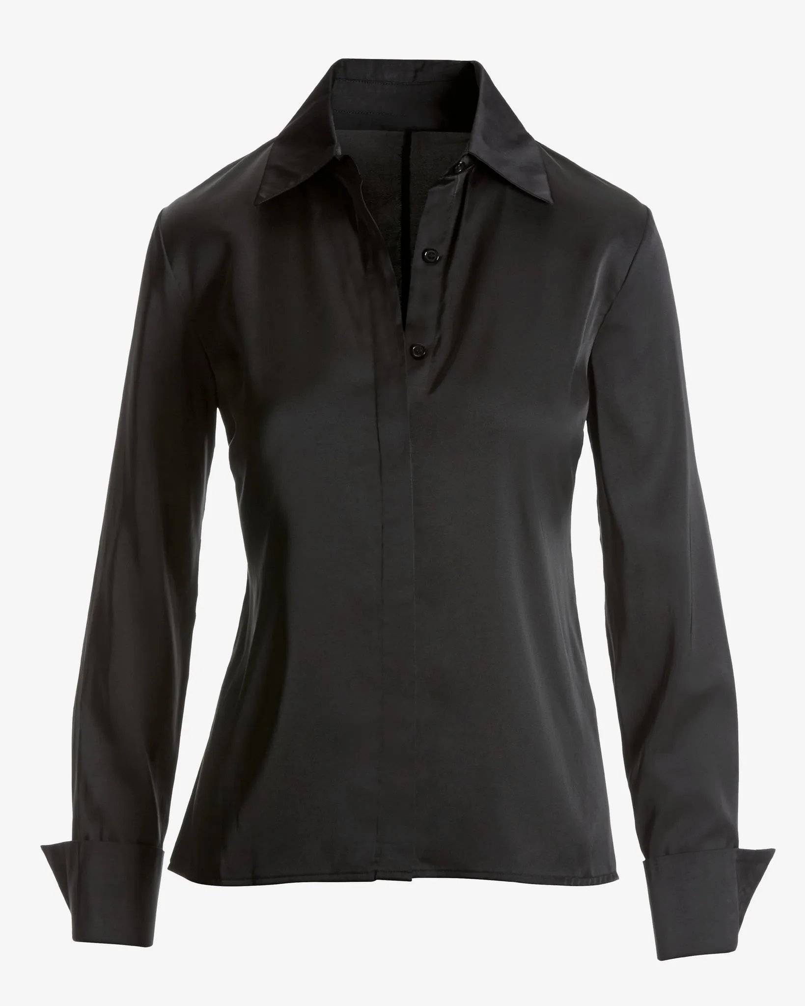 Sophia Button-Up Charmeuse Blouse Black