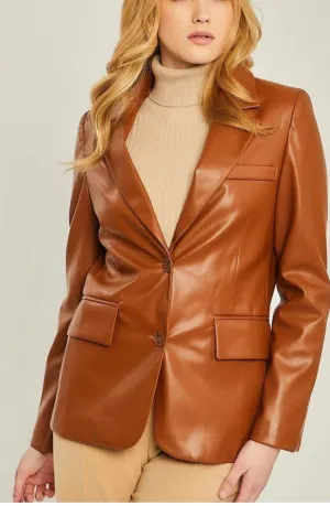 Tany Leather Blazer Women Brown Formal Outfit