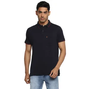 Turtle Men Essentials Navy Blue Solid Polo Neck T-Shirts
