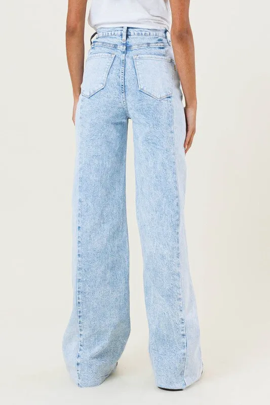 Vibrant MIU Color Block Wide Leg Jeans