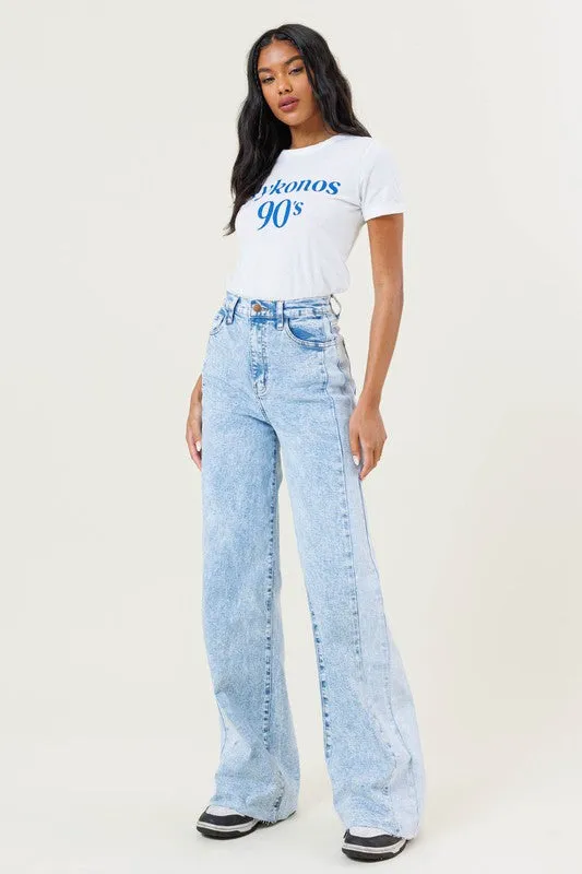 Vibrant MIU Color Block Wide Leg Jeans