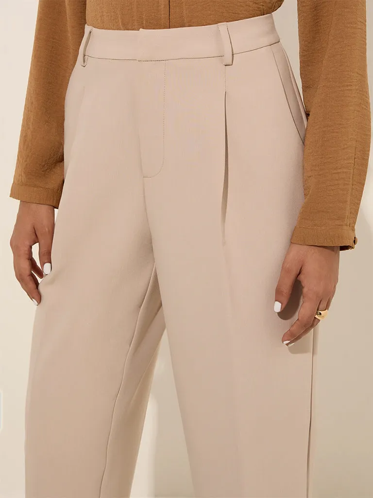 Wardrobe Beige High-Rise Trousers with Belt