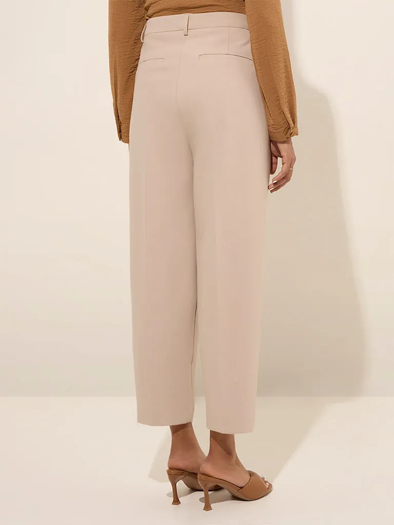 Wardrobe Beige High-Rise Trousers with Belt