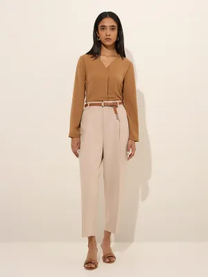 Wardrobe Beige High-Rise Trousers with Belt