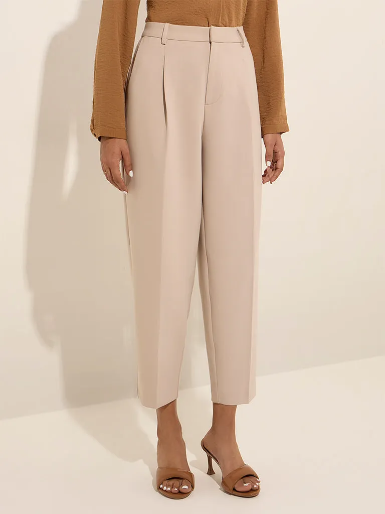 Wardrobe Beige High-Rise Trousers with Belt