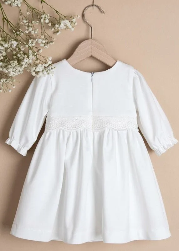 WHITE Cotton Christening Dress with Lace Detail (M15)