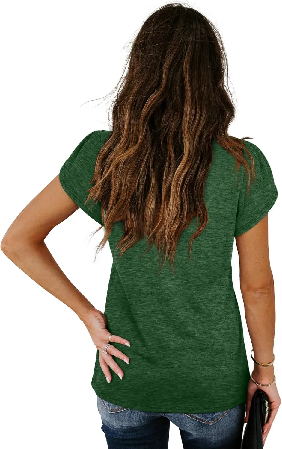 WIHOLL Womens Tops V Neck Summer Petal Sleeve Casual Tshirts
