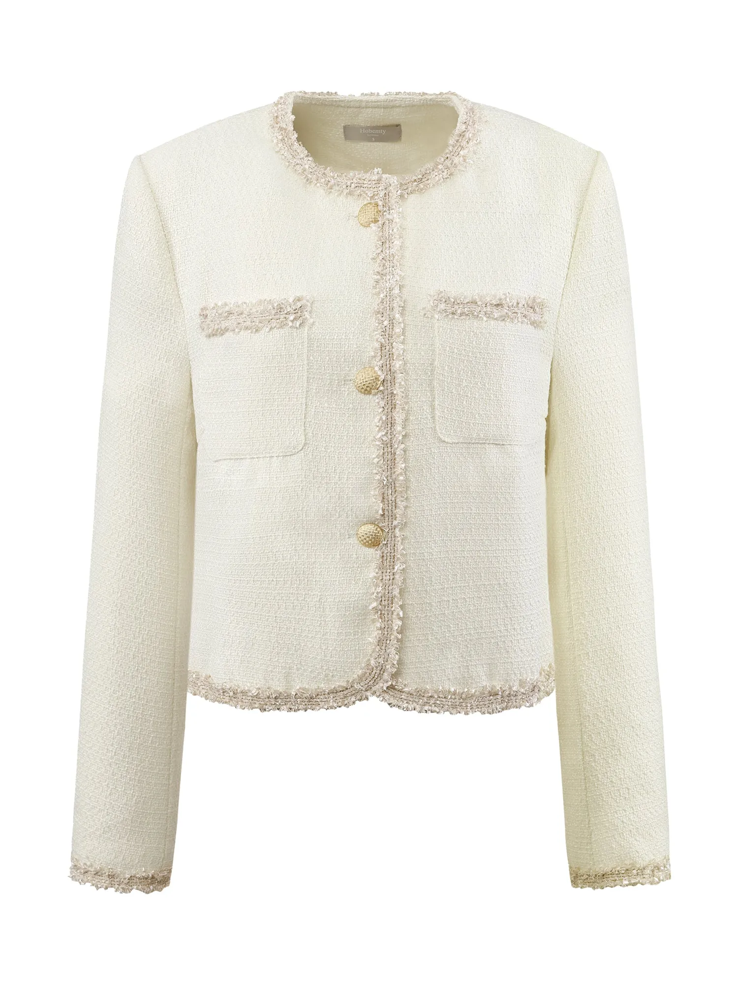 Women's Elegant Tweed Jacket Long Sleeve Panel Trim Work Office Blazer