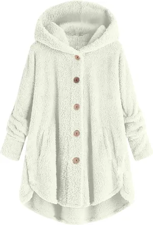 Womens Fleece Winter Coats Hooded Faux Shearling Shaggy Hoodies Long Sleeve Oversized Loose Thicken Warm Pullover Tops 2023