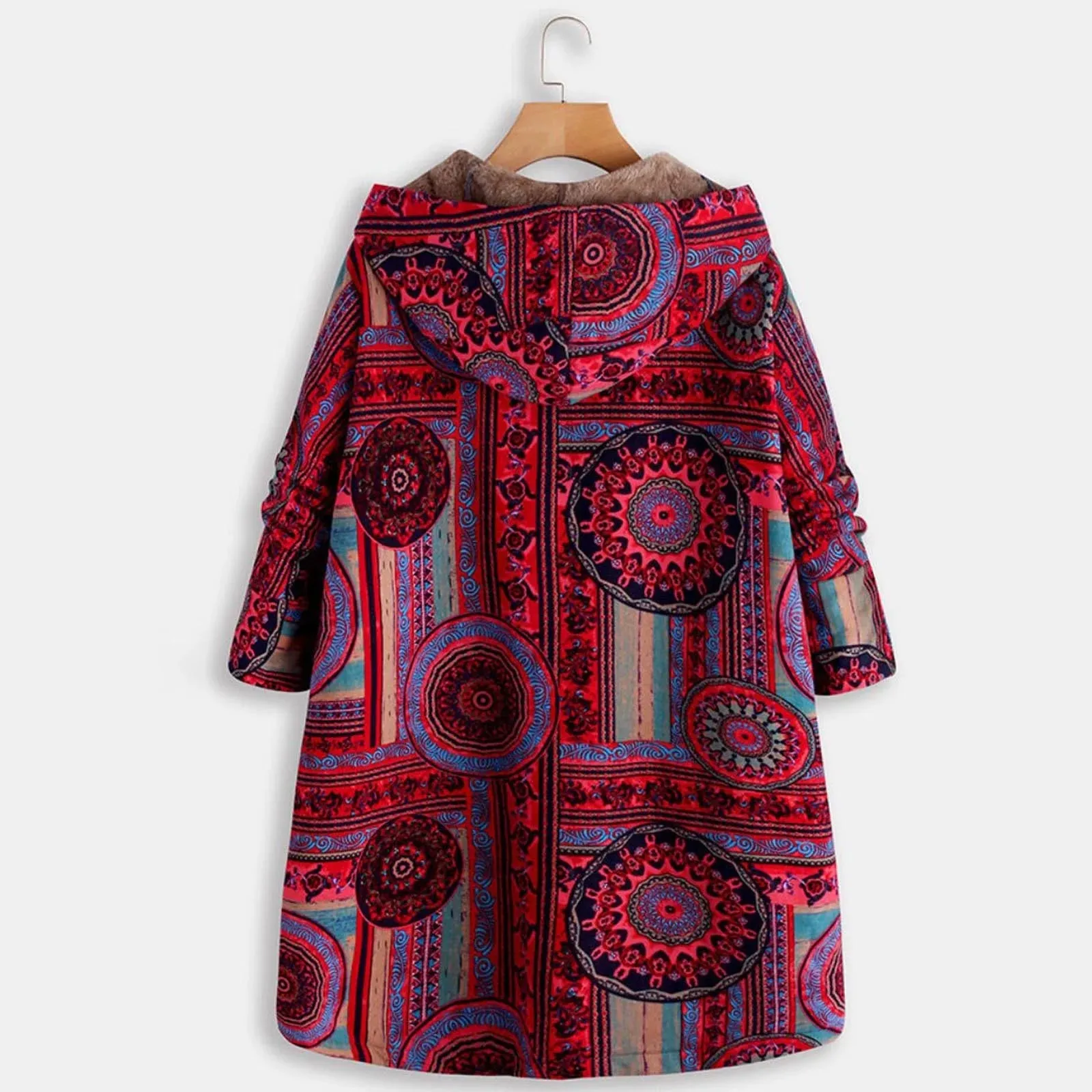 Womens Winter Clothes Jackets Outwear Long Sleeve Winter Warm Hooded Casual Pattern Print Oversized Coats Red XXXL