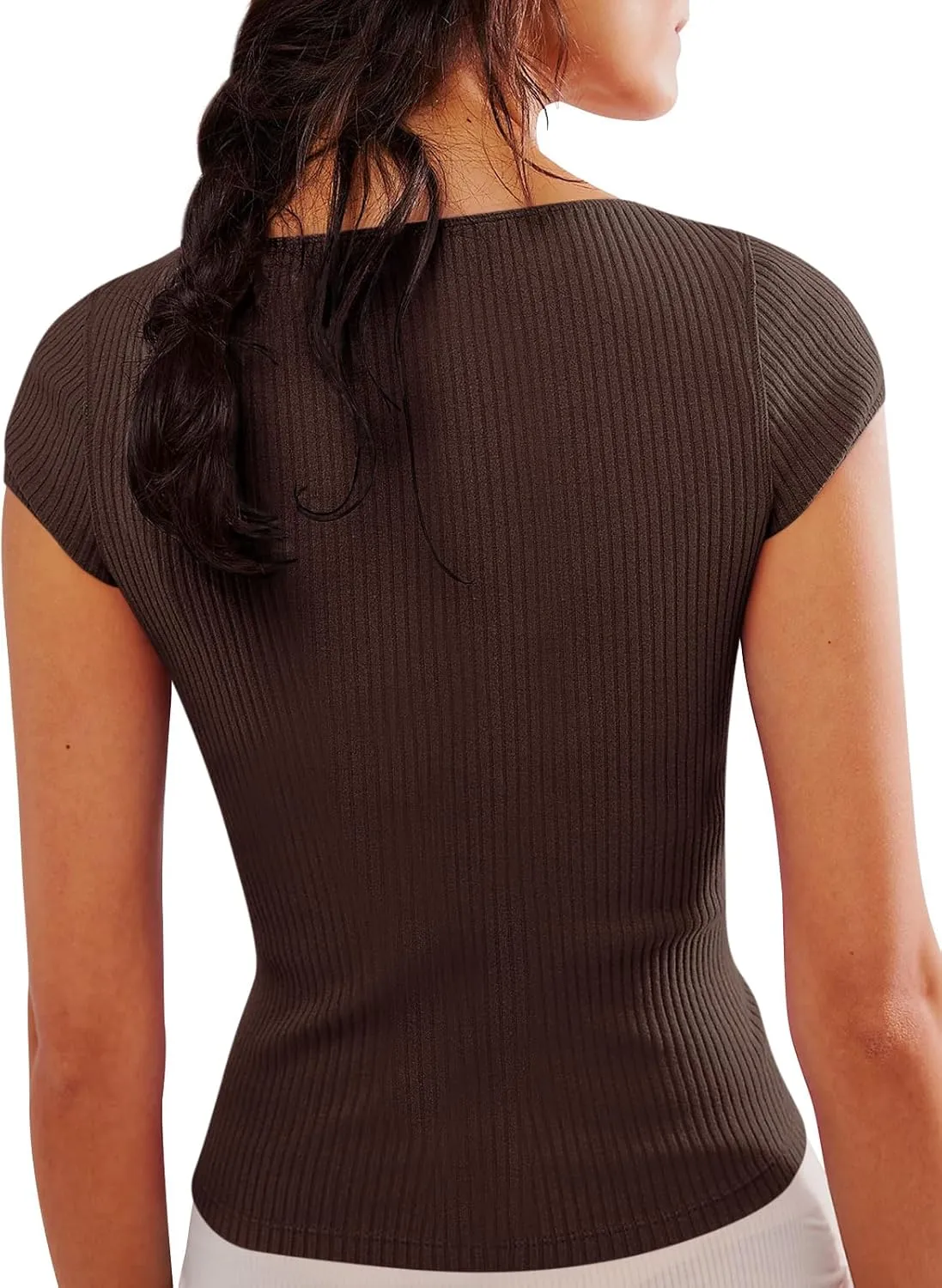 Yousify Women's Short Sleeve Summer Tops 2025 Trendy Ribbed Knit Button Down Tight Basic Tees Shirts Going Out Y2K Clothes