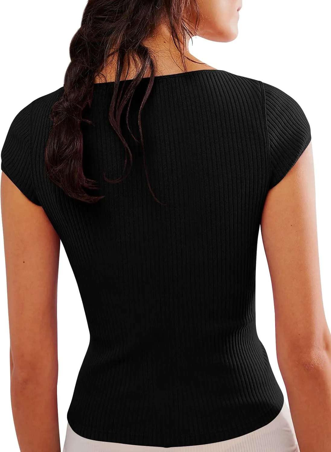 Yousify Women's Short Sleeve Summer Tops 2025 Trendy Ribbed Knit Button Down Tight Basic Tees Shirts Going Out Y2K Clothes