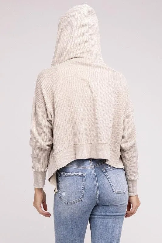 ZENANA Acid Wash Cotton Waffle Hooded Zip-Up Jacket
