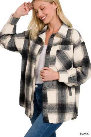 Zenana Clothing Oversized Yarn Dyed Plaid Longline Shacket