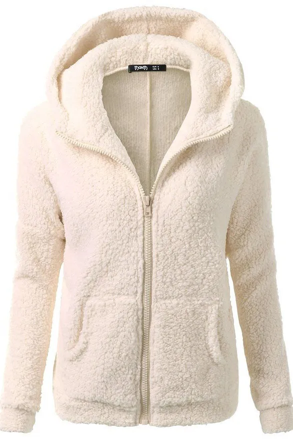 Zipper Pockets Solid Color Hooded Hoodie Coat